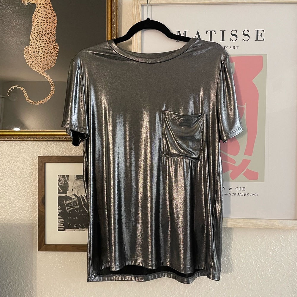 Silver shimmer pocket tee from Zara | women’s size M | never worn!